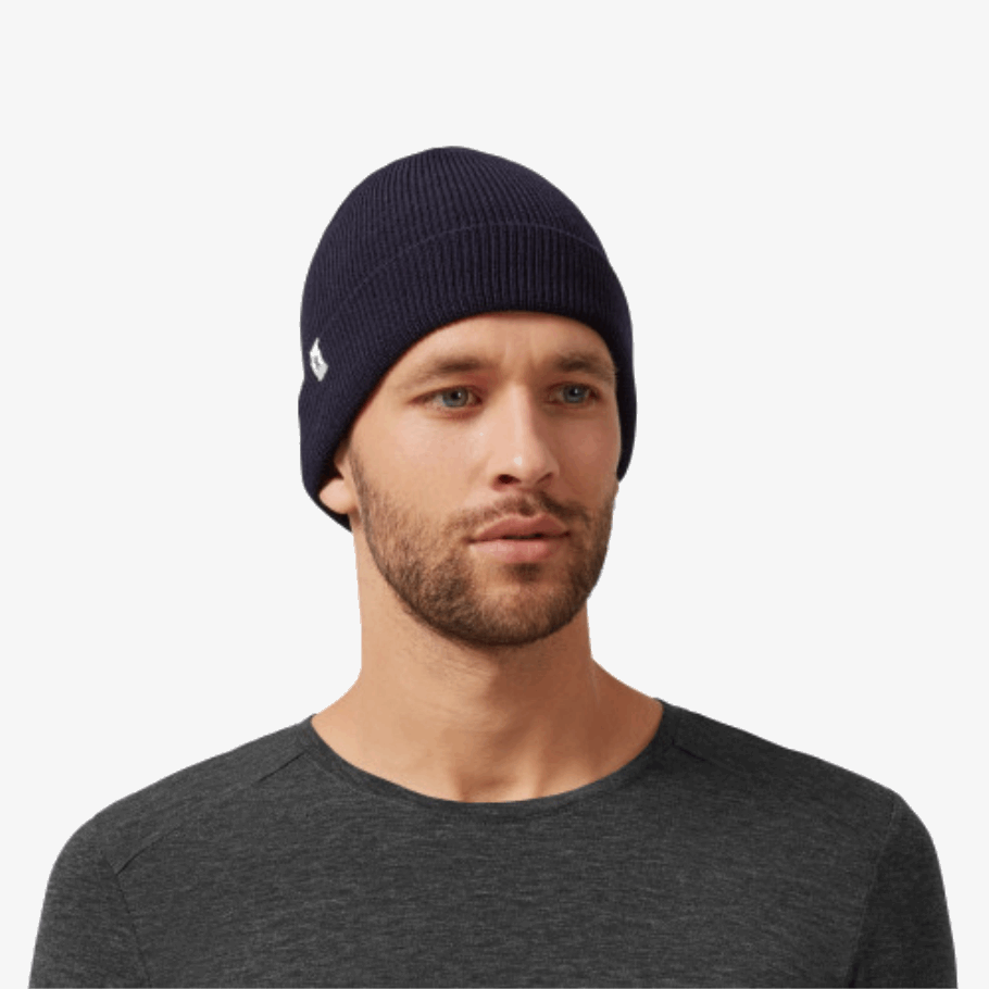 Navy Merino Beanie On Running